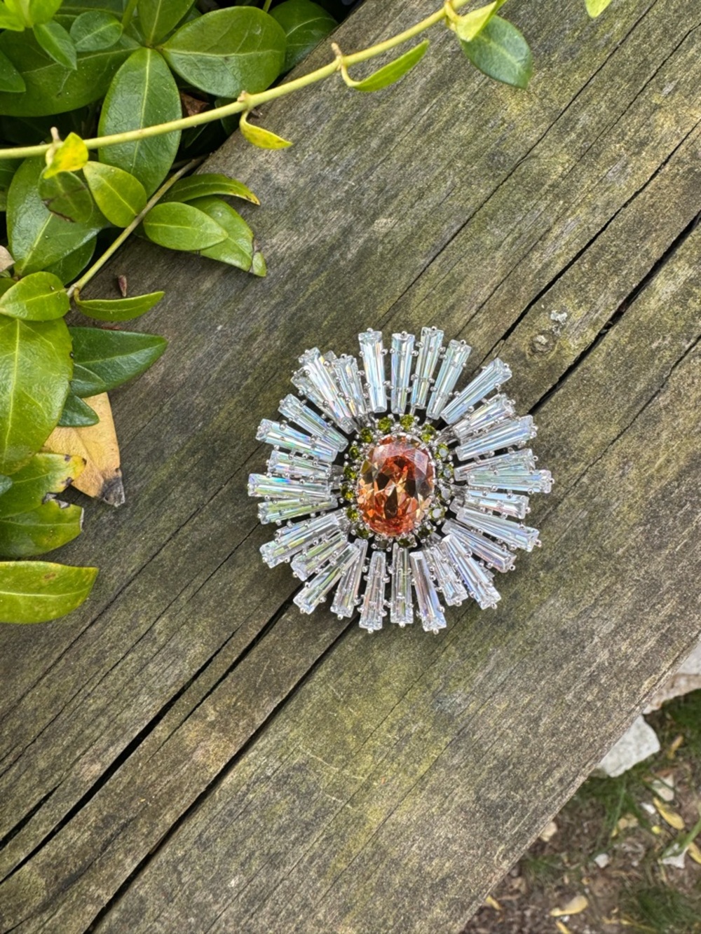 Vintage Nolan Miller Keystone Swarovski Crystal Ruffle Brooch.